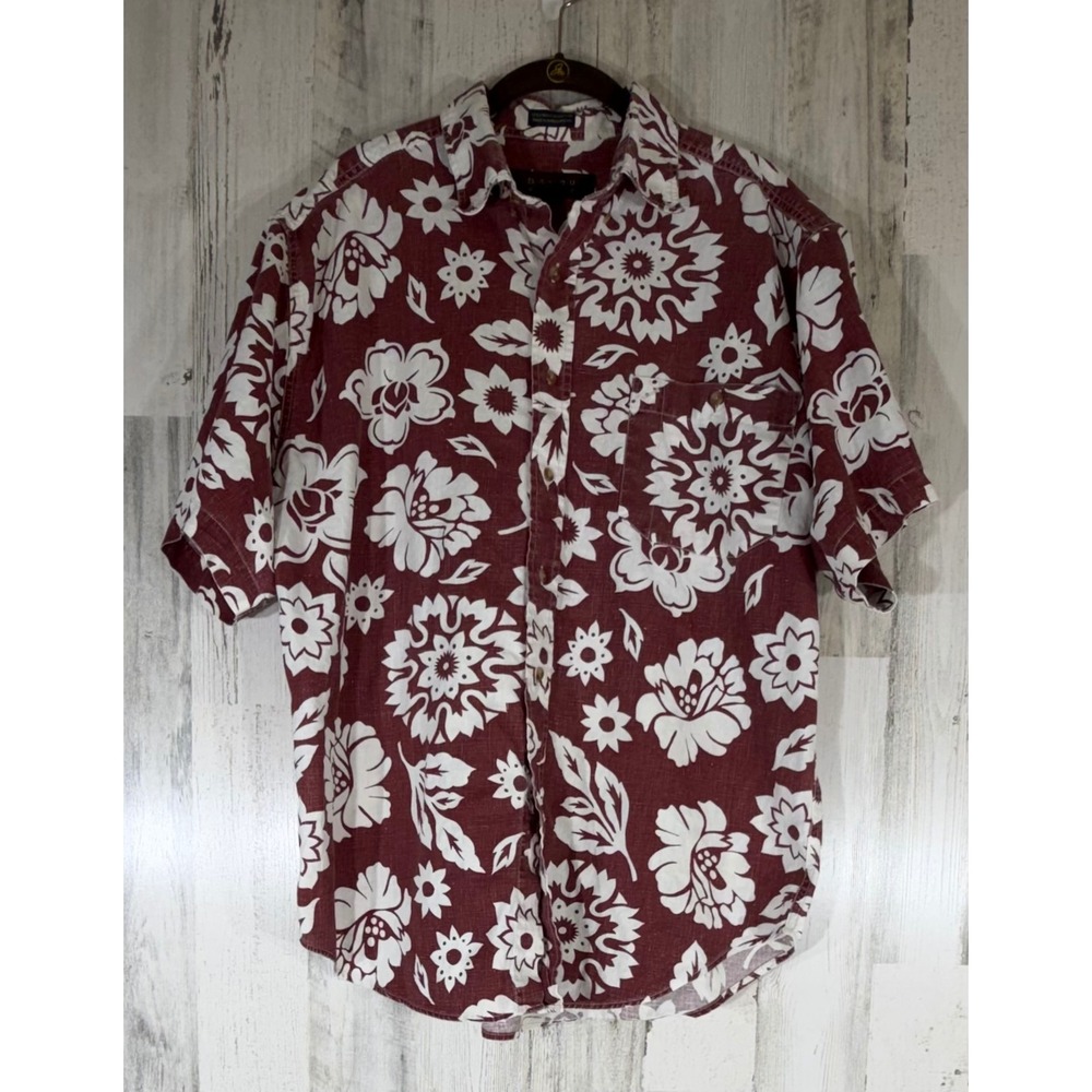 Bayou Sport Large Button Up Sunwashed Burgundy Floral Linen Blend Hawaiian READ